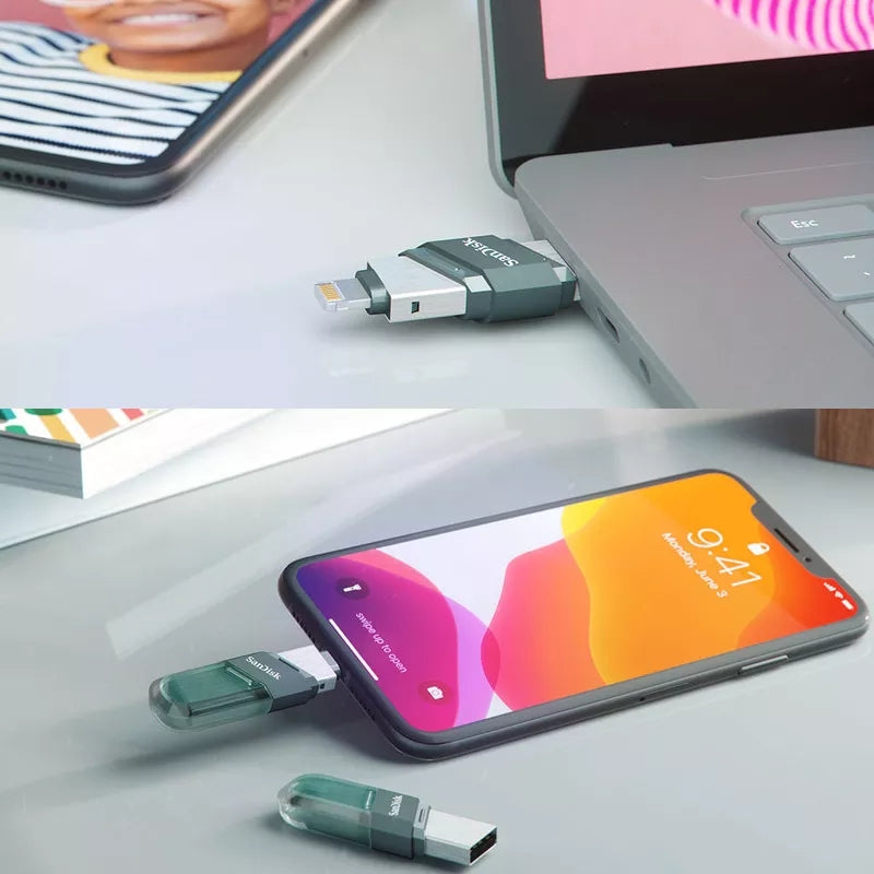 128 Go Clé USB Sandisk iXpand Luxe 2-in-1 Lightning & USB Type-A Pour Iphone, Ipad, Ordinateur Portable
