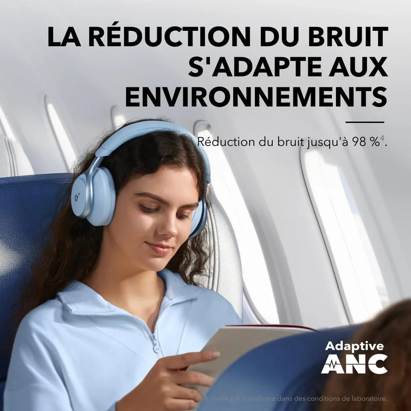 Casque Anker Soundcore Space One, Réduction de bruit améliorée, Bleu Ciel