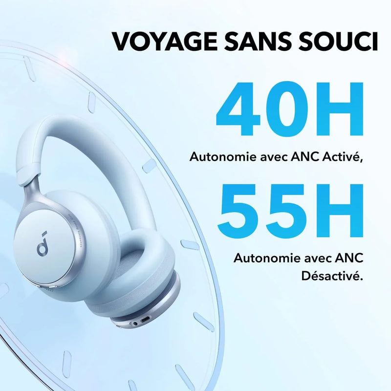 Casque Anker Soundcore Space One, Réduction de bruit améliorée, Bleu Ciel