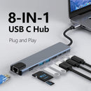 Hub MultiPort 8 en 1 USB C, Adaptateur de Type C Pour Smartphones, Ordinateurs, Tablettes