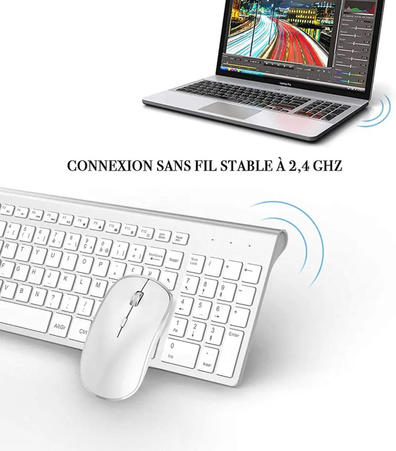 Clavier Azerty avec Pavé Numerique Sans Fil plus Souris Pour Ordinateur, iMac, Tablette