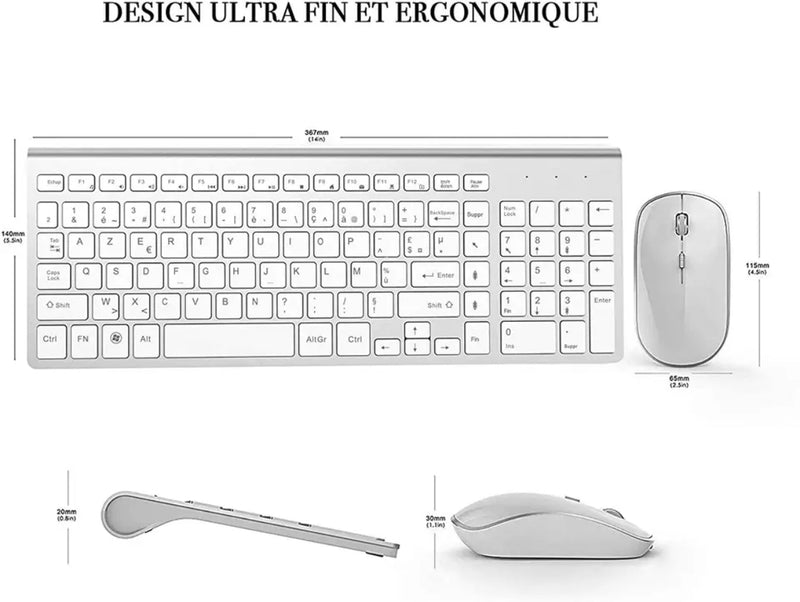 Clavier Azerty avec Pavé Numerique Sans Fil plus Souris Pour Ordinateur, iMac, Tablette