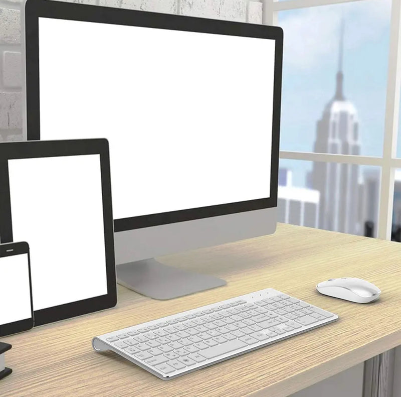 Clavier Sans Fil Ultra-fin Blanc Avec Souris - Ensemble Portable 2,4 GHz Pour PC, Tablette Et Téléphone - 11