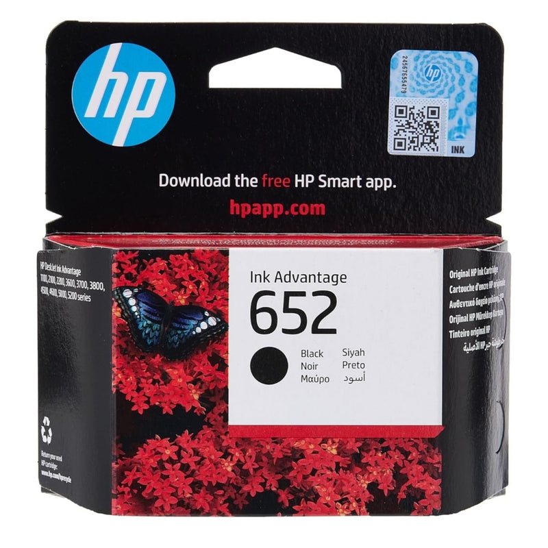 HP 652 Cartouche d'Encre Noir Authentique (F6V25AE) pour HP DeskJet Ink Advantage 1100, 2100, 2200, 3600, 3700, 3800, 4500, 4600, 5000, 5200 series