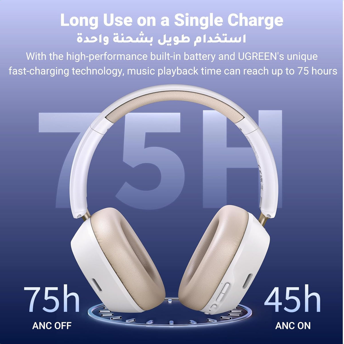 UGREEN Casque Bluetooth HiTune Max 5C - ANC Adaptatif, Audio Spatial, 75H Autonomie, Noir