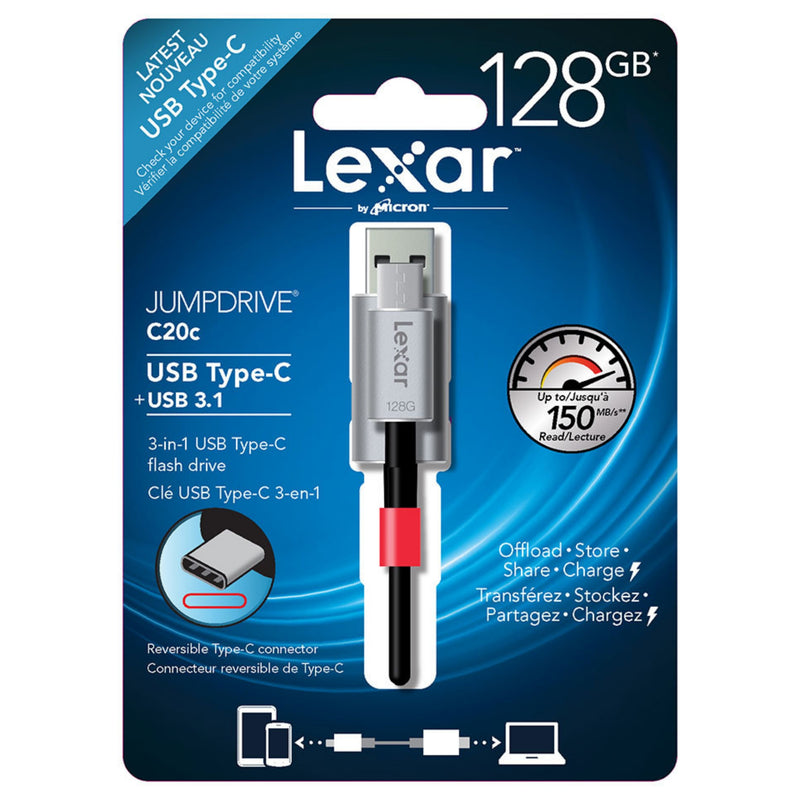 128Go Clé USB 3.1 Lexar JumpDrive C20c Dual Drive Type-C & Type-A